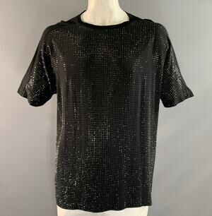 GUCCI Size One Size Black Studded Silk Crew Neck T Shirt